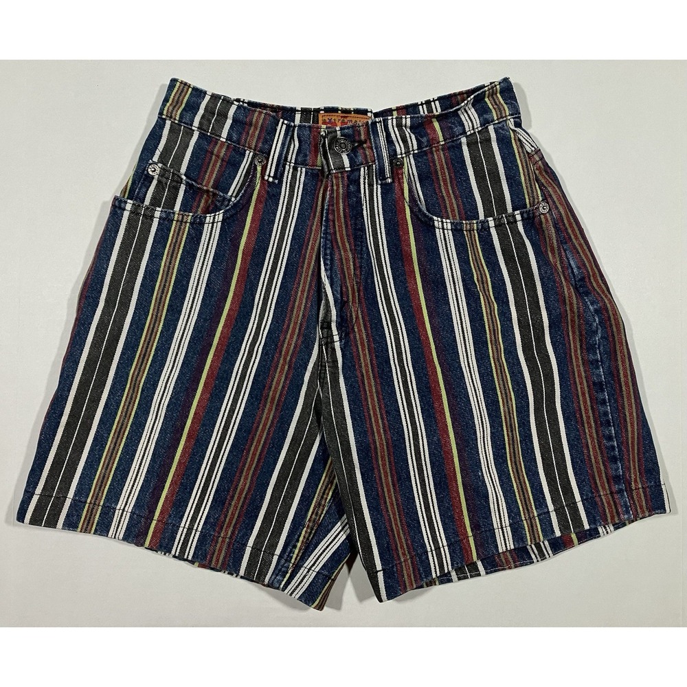 Vintage Levis Shorts Womens Medium Striped Denim Extremely Big Jeans Wide Leg